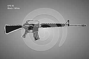 Assault rifle sketch. Classic armament vector illustration. Pencil style drawing photo