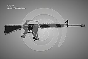 Assault rifle sketch. Classic armament vector illustration. Pencil style drawing
