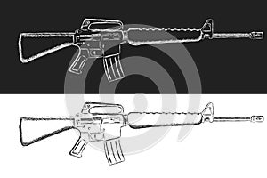 Assault rifle sketch. Classic armament vector illustration. Pencil style drawing