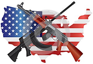 Assault Rifles with USA Map Flag Illustration