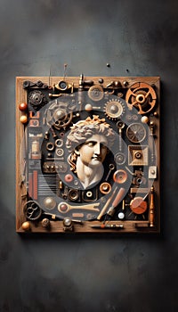 Assemblage is an artistic form and consists of three dimensional elements projecting out of or from the substrate. photo