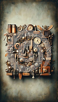 Assemblage is an artistic form and consists of three dimensional elements projecting out of or from the substrate. photo