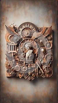 Assemblage is an artistic form and consists of three dimensional elements projecting out of or from the substrate. photo