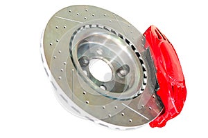 Assembled caliper disc and pads of car brake system