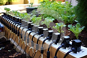 assembled diy drip irrigation system in a garden