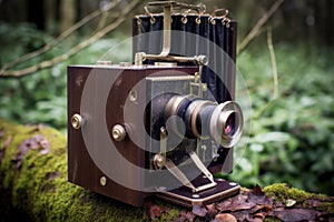 assembled pinhole camera next to film roll