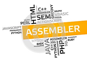 ASSEMBLER word cloud, tag cloud, vector graphic