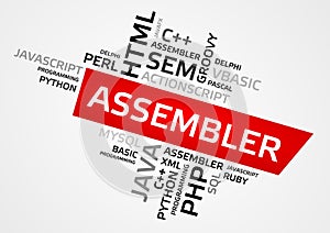 ASSEMBLER word cloud, tag cloud, vector graphics