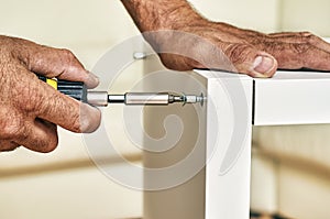 Assembling furniture at home close-up