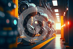 Assembling robots in a robot factory. Created with Generative AI technology