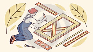 Assembling a wooden frame construction, vector design Generative AI