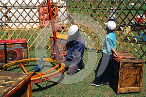 Assembling a yurt, Mongolia photo