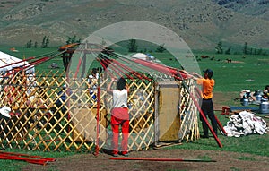 Assembling a yurt, Mongolia photo