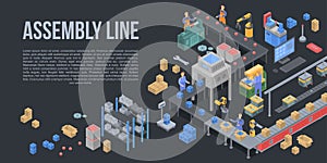 Assembly line factory concept background, isometric style