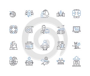 Assembly-line production line icons collection. Automation, Efficiency, Mass-production, Specialization