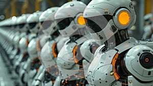 An assembly line of robots working alongside humans in a factory demonstrating the integration of AI in traditional
