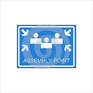 Assembly point sign on blue color background