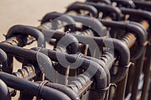 Assembly of reinforcing bars for pouring concrete. Steel rebar for reinforcement concrete at construction site