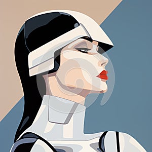 Assembly Robot Girl: A Pop Art Painting Inspired By Patrick Nagel photo