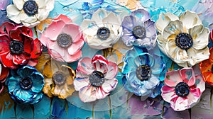Montáž z ohromujúci sasanka kvety v a ďalšie vibrujúci farby pastózny maľba maľovanie techniky poskytnúť 