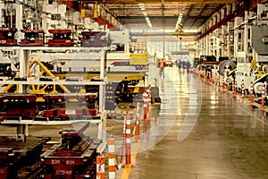 Assembly workshop interior at big industrial plant