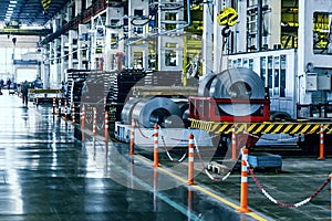 Assembly workshop interior at big industrial plant