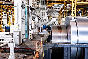 Assembly workshop interior at big industrial plant