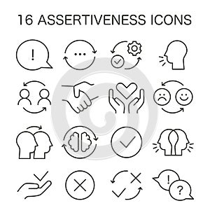 Assertiveness icon set. Flat vector illustration