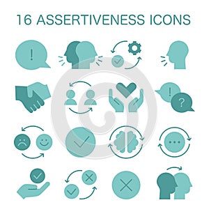 Assertiveness icon set. Flat vector illustration