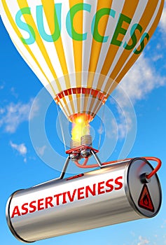 Assertiveness and success - pictured as word Assertiveness and a balloon, to symbolize that Assertiveness can help achieving