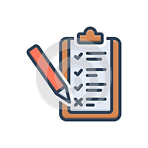 Color illustration icon for Assessed, appraise and check photo