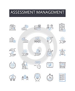 Assessment management line icons collection. Innovation, Risk-taking, Creativity, Leadership, Tenacity, Visionary