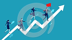 Assessment of staff scores. Career growth. Businessman employee walking up the performance graph