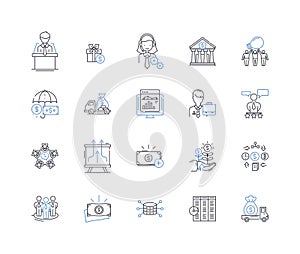 Asset allocation line icons collection. Diversification, Portfolio, Risk, Bonds, Stocks, Rebalancing, Allocation vector photo