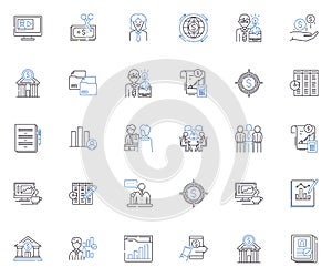 Asset allocation line icons collection. Diversification, Risk-management, Portfolios, Rebalancing, Optimizing photo