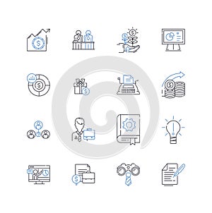 Asset elements line icons collection. Investment, Ownership, Property, Stock, Equity, Liability, Capital vector and