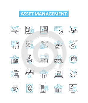 Asset management vector line icons set. Assets, Management, Investment, Financial, Optimization, Cost, Value