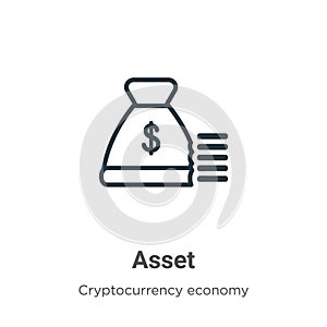 Asset outline vector icon. Thin line black asset icon, flat vector simple element illustration from editable cryptocurrency