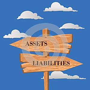 Assets or liabilities street sign, choice concept, vector illustration