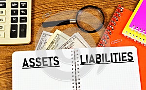 Assets liabilities. Text label in the working document. photo