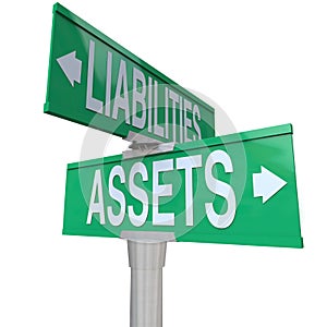 Assets Vs Liabilities Two Way Road Street Signs Accounting photo