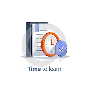 Assignment deadline, exam preparation, subject learning course, education concept, grammar book