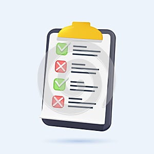 Assignment icon. Clipboard, checklist, document symbol. Business, education concept. 3d vector illustration.