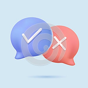 Assignment tasks icon. Speech bubbles with marks. 3d vector illustration.