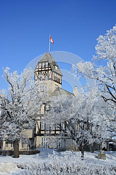 Assiniboine Park Pavilion with trees in the frost