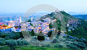 Assisi in the early morning, with the Rocca Maggiore castle