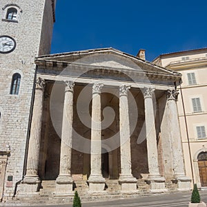 Assisi, Italy, a Unesco world heritage. The Temple of Minerva located in the city center