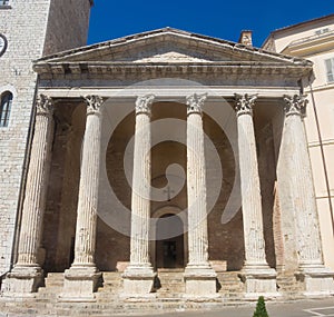 Assisi, Italy, a Unesco world heritage. The Temple of Minerva located in the city center