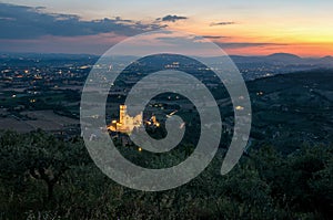 Assisi Umbria Basilica di San Francesco at sunset