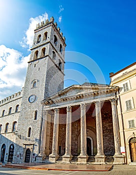 Assisi, Umbria, Italy - tower and Minerva temple